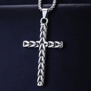 Men’s Stainless Steel Braided Crucifix Necklace | Jesus Cross Box Chain